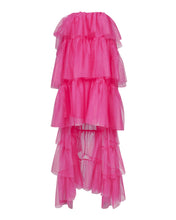 Load image into Gallery viewer, FUCHSIA STRAPLESS TIERED TULLE DRESS WITH HIGH LOW HEM