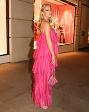Load image into Gallery viewer, FUCHSIA STRAPLESS TIERED TULLE DRESS WITH HIGH LOW HEM