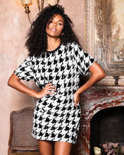 Load image into Gallery viewer, BLACK AND WHITE HOUNDSTOOTH SEQUIN OVERSIZED T-SHIRT DRESS
