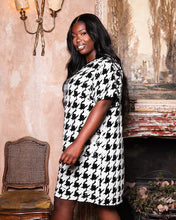 Load image into Gallery viewer, BLACK AND WHITE HOUNDSTOOTH SEQUIN OVERSIZED T-SHIRT DRESS