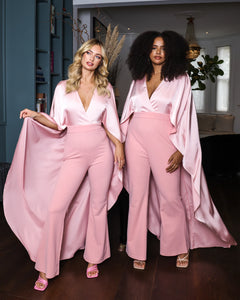 BLUSH PINK JUMPSUIT WITH SATIN CAPE DETAIL