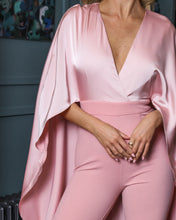 Load image into Gallery viewer, BLUSH PINK JUMPSUIT WITH SATIN CAPE DETAIL