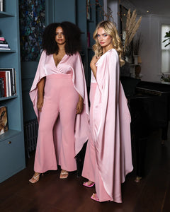 BLUSH PINK JUMPSUIT WITH SATIN CAPE DETAIL