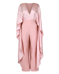 BLUSH PINK JUMPSUIT WITH SATIN CAPE DETAIL