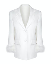 Load image into Gallery viewer, WHITE OVERSIZED BLAZER WITH FEATHER CUFFS