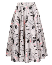 Load image into Gallery viewer, NEWSPAPER PRINT SATIN FULL CIRCLE SKIRT WITH POCKETS