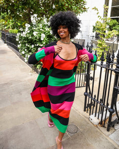 MULTI STRIPE KNITTED LONGLINE CARDIGAN WITH SPLITS