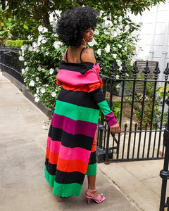 MULTI STRIPE KNITTED LONGLINE CARDIGAN WITH SPLITS