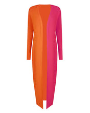 Load image into Gallery viewer, PINK AND ORANGE KNITTED LONGLINE CARDIGAN WITH SPLITS