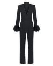 Load image into Gallery viewer, LIMITED EDITION BLACK JUMPSUIT WITH FUR CUFFS AND COLLAR DETAIL