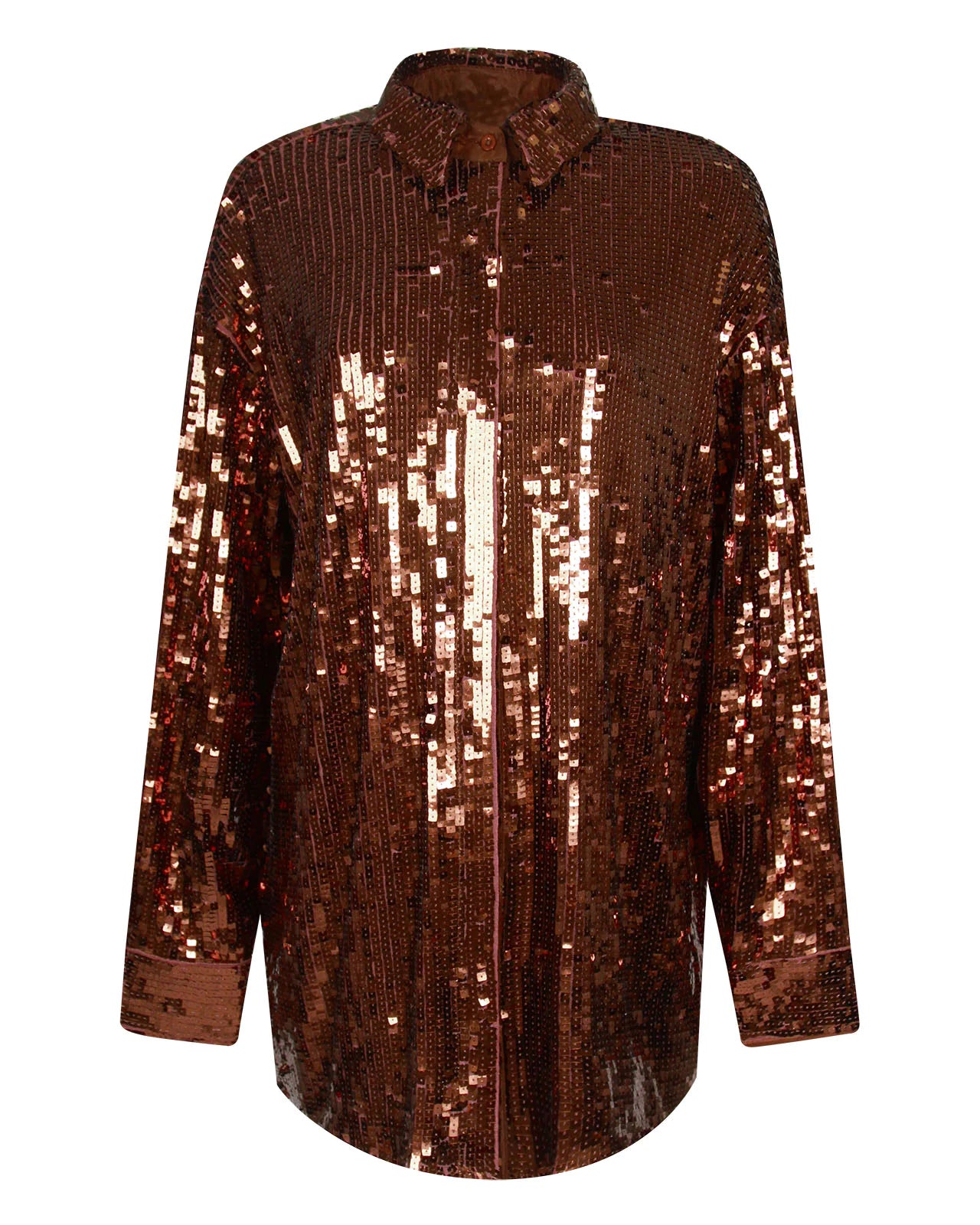 CHOCOLATE SEQUIN OVERSIZED SHIRT DRESS Arelia's Dream CHOCOLATE SEQUIN OVERSIZED SHIRT DRESS Arelia's Dream