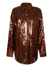 Load image into Gallery viewer, CHOCOLATE SEQUIN OVERSIZED SHIRT DRESS