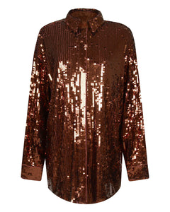 CHOCOLATE SEQUIN OVERSIZED SHIRT DRESS