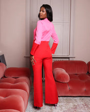 Load image into Gallery viewer, RED TAILORED FRONT FLARED TROUSER