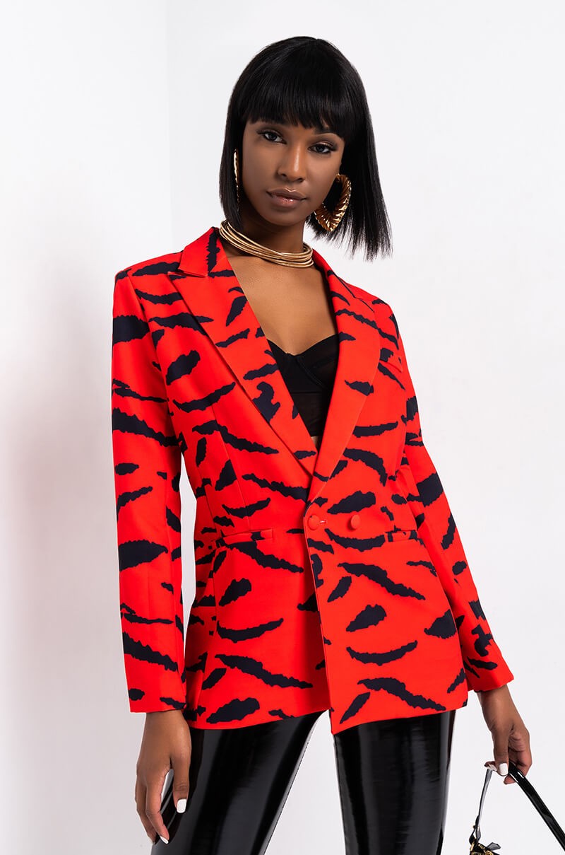 AZALEA WANG RED ZEBRA BLAZER JACKET