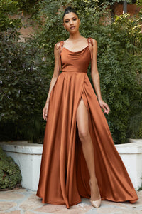 SIMPLE COWL NECK SATIN A-LINE GOWN