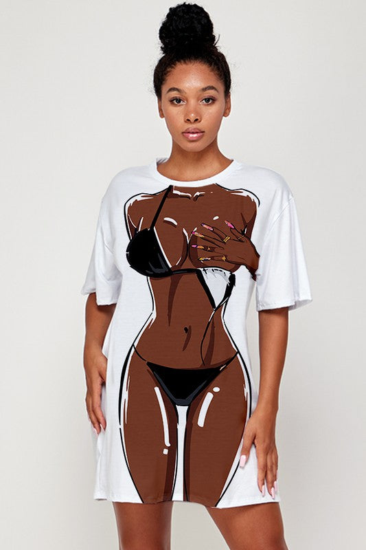 BIKINI SEXY BODY CARTOON TEE DRESS