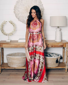 REINA PRINTED HALTER MAXI DRESS
