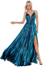 Load image into Gallery viewer, ILLUSION PLUNGING NECK METALLIC A-LINE GOWN
