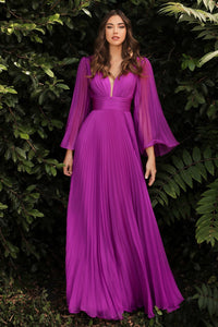 PLEATED BELL SLEEVE GOWN
