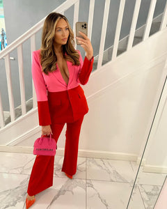 PINK AND RED COLOR BLOCK TAILORED BLAZER