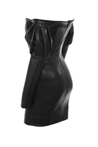 KABIRA BLACK VEGAN LEATHER PUFF SLEEVE DRESS