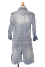 Load image into Gallery viewer, DISTRESSED LONG SLEEVE DENIM ROMPER