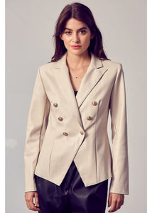 FAUX LEATHER ECRU BLAZER