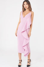 Load image into Gallery viewer, LAVISH ALICE ASYMMETRIC DRAPED FRILL MIDI DRESS