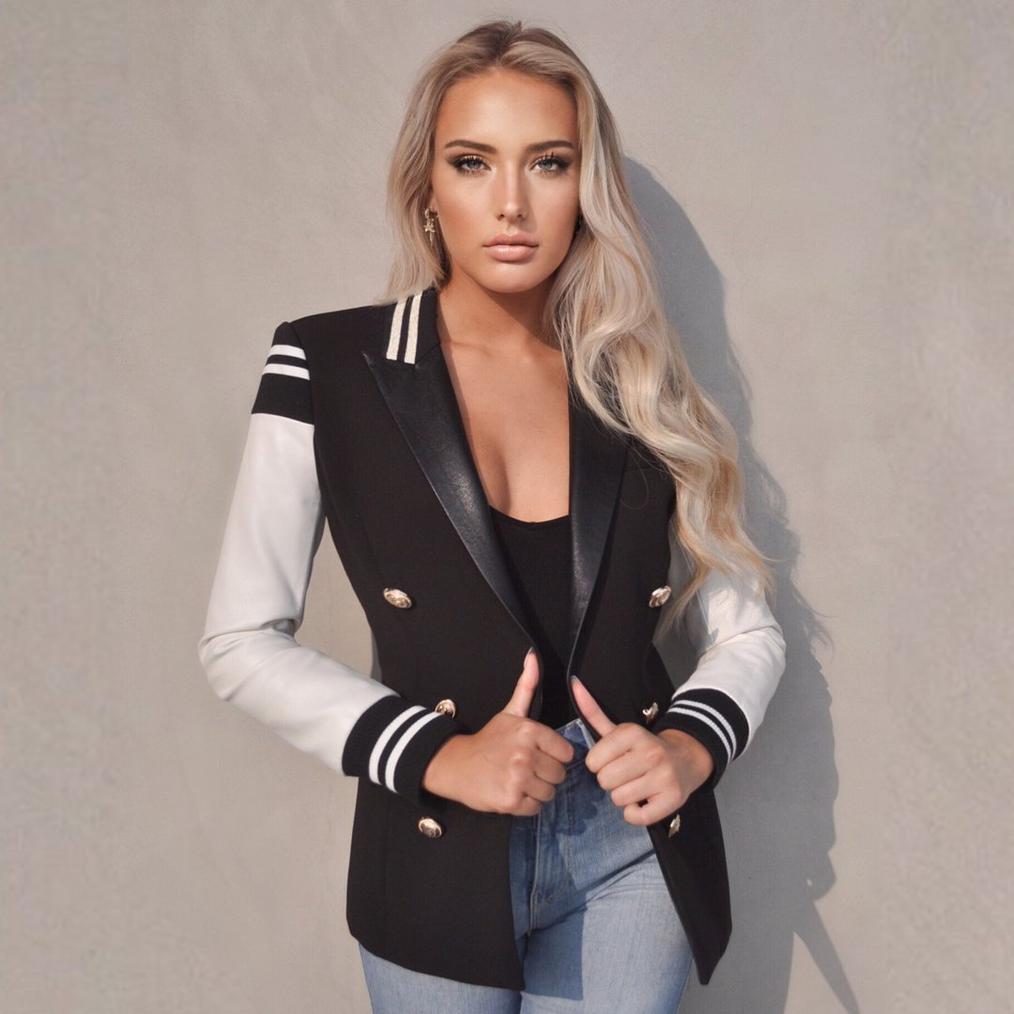 ELLA BLACK VEGAN LEATHER VARSITY BLAZER JACKET