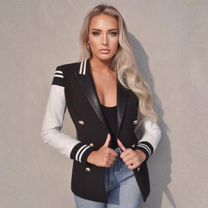 ELLA BLACK VEGAN LEATHER VARSITY BLAZER JACKET