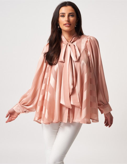 CHIFFON STRIPED PUSSYBOW BLOUSE