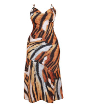 Load image into Gallery viewer, ORANGE TIGER PRINT SATIN SLIP DRESS