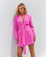 Load image into Gallery viewer, PINK BLAZER LINED DRESS WITH BELTED TIE