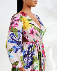 MULTI FLORAL PRINT MAXI DRESS WITH OPEN BACK DETAIL