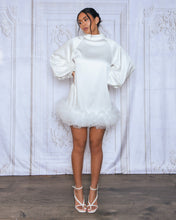 Load image into Gallery viewer, WHITE SMOCK MINI DRESS WITH VOLUME SLEEVE AND TULLE HEM