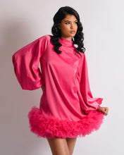 Load image into Gallery viewer, PINK SMOCK MINI DRESS WITH VOLUME SLEEVE AND TULLE HEM