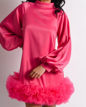 Load image into Gallery viewer, PINK SMOCK MINI DRESS WITH VOLUME SLEEVE AND TULLE HEM
