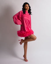 Load image into Gallery viewer, PINK SMOCK MINI DRESS WITH VOLUME SLEEVE AND TULLE HEM