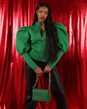 Load image into Gallery viewer, GREEN SCUBA ZIP UP JACKET WITH PUFF SLEEVE