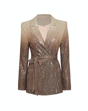 Load image into Gallery viewer, CHAMPAGNE OMBRE SEQUIN TIE FRONT BLAZER