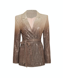 CHAMPAGNE OMBRE SEQUIN TIE FRONT BLAZER