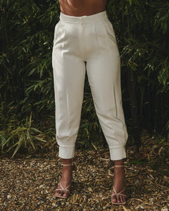 WHITE RELAXED LINED TROUSER WITH CUFFED HEM