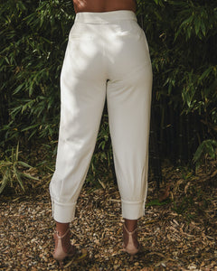 WHITE RELAXED LINED TROUSER WITH CUFFED HEM