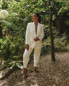 WHITE RELAXED LINED TROUSER WITH CUFFED HEM