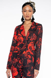 RED FLORAL PANT SUIT