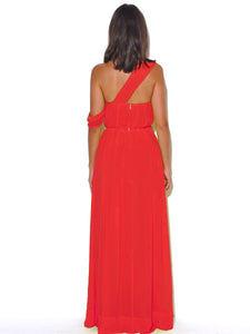 RED PARADISE HIGH SLIT CHIFFON MAXI DRESS