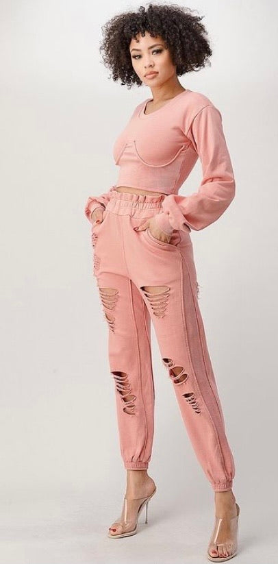 FRENCH TERRY CORSET JOGGER PANT SET
