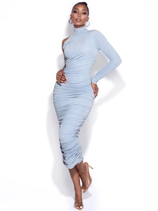 PEYTON ONE SLEEVE RUCHED PENCIL DRESS