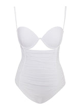 Load image into Gallery viewer, LIRA WHITE RUCHED ONE PIECE SWIMSUIT